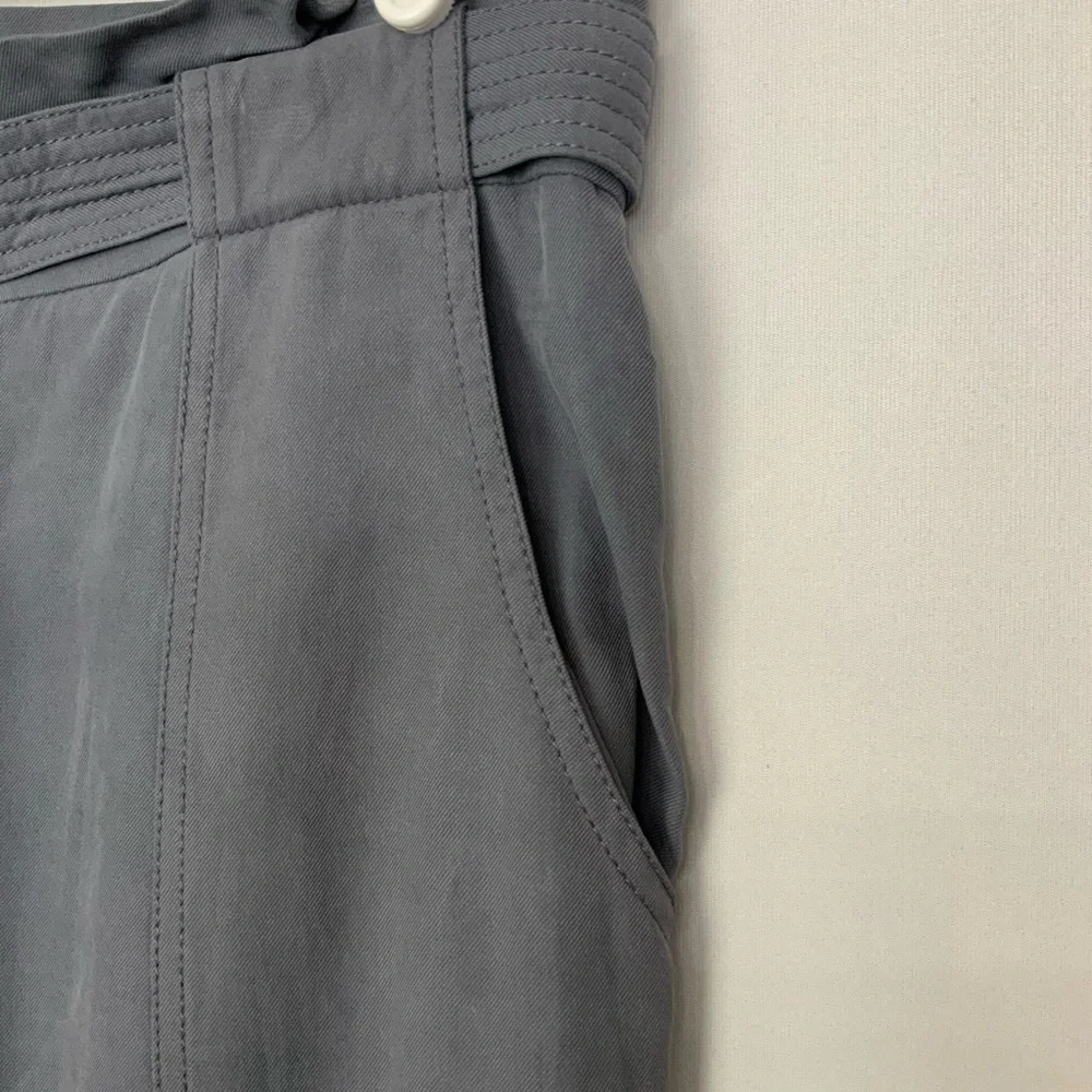 Rebecca‎ Taylor Sz 8 Silk Blend Slate Gray Blue Belted Paperbag Trousers Pants